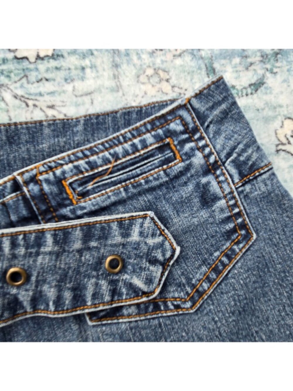 Vintage 90s Y2K Blue Denim Shorts With Buckle Belt Size L Mid Rise Stretch - Picture 4 of 8